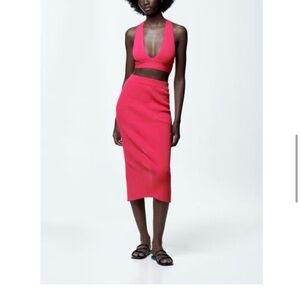 Zara Pink Midi Skirt & Matching Top (2 pieces)